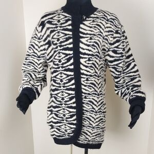 Vintage Awina Angora Blend Zebra Print Lined Cardigan Sz M